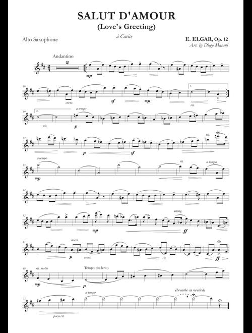 Salut d'Amour (Love's Greeting) for Alto Saxophone and Piano (Arr. Diego Marani) - Edward Elgar (Alto Sax and Piano)