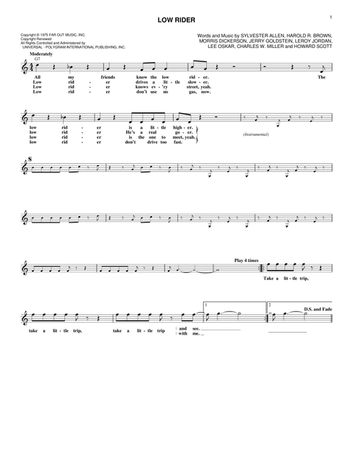 Low Rider - War (Lead Sheet - Fake Book)