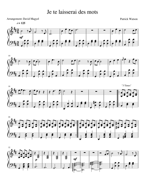 Je te laisserai des mots - Patrick Watson (Piano Solo)