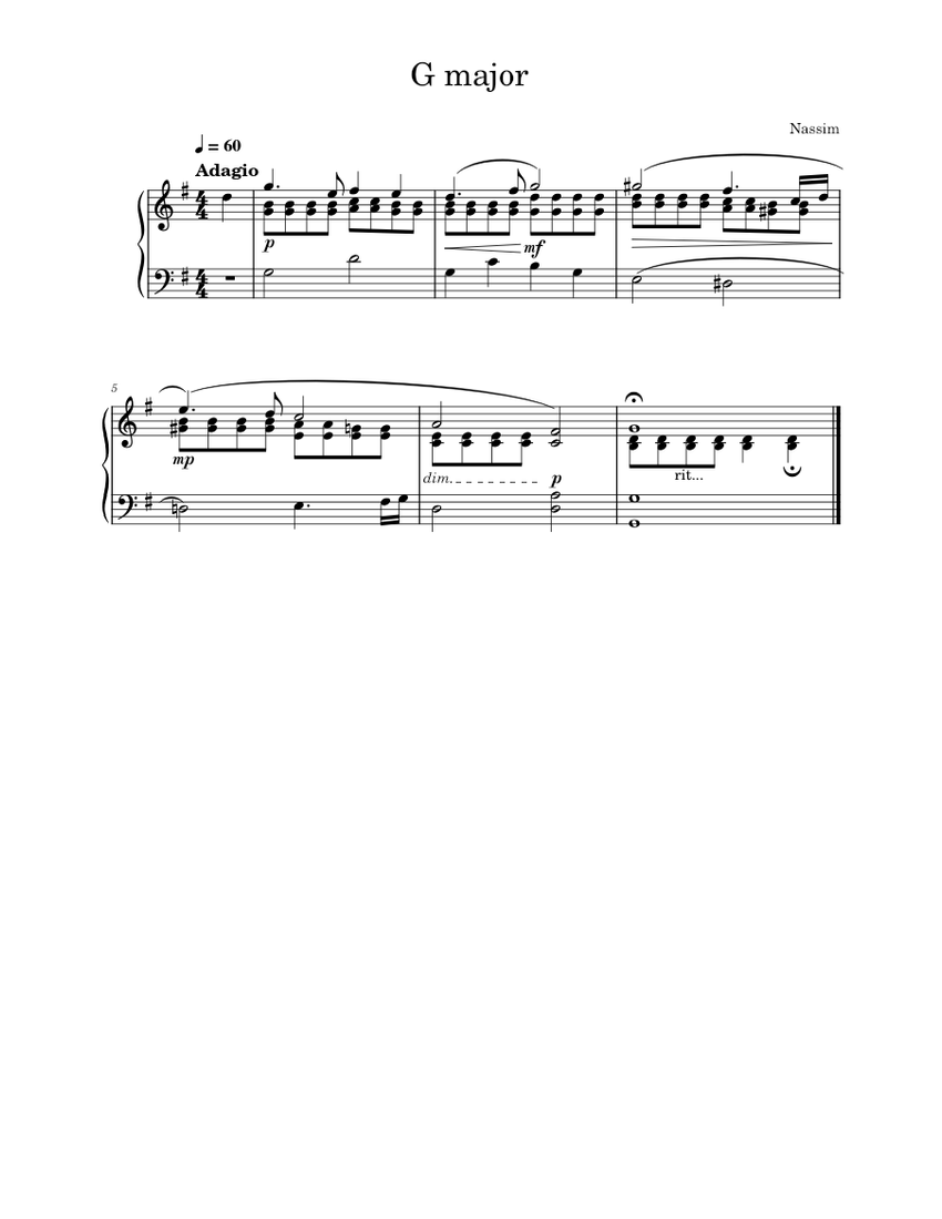 Piano composition in G major Sheet music for Piano (Solo) Easy ...