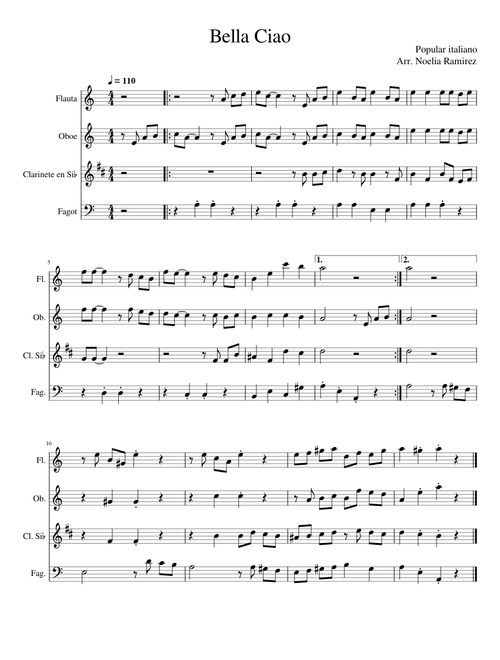 BELLA CIAO - Popular Italiano - Arr. para maderas