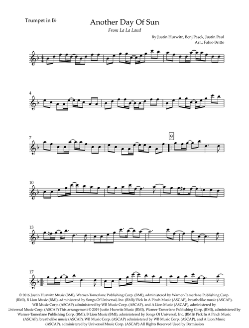 Another Day Of Sun (Arr. Fabio Britto) - Justin Hurwitz, Benj Pasek, Justin Paul (Trumpet Solo)