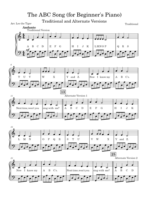 The ABC Song (for Beginner's Piano) - Variations