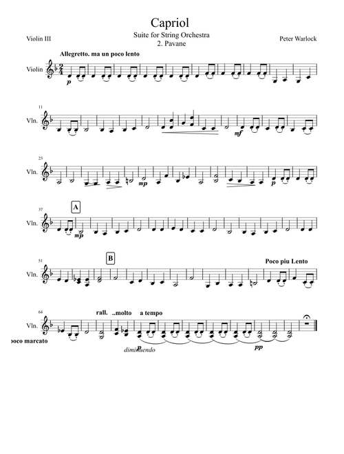 Capriol Suite by Peter Warlock 2. Pavane Violin III