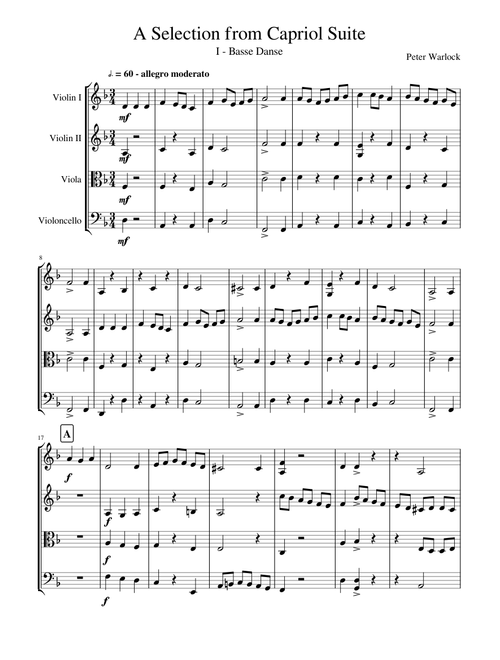 Capriol Suite for String Quartet