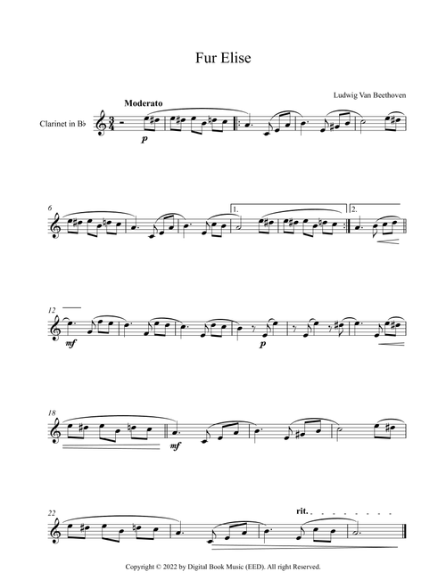 Fur Elise - Ludwig Van Beethoven (Clarinet) (Arr. Digital Book Music) (Clarinet Solo)