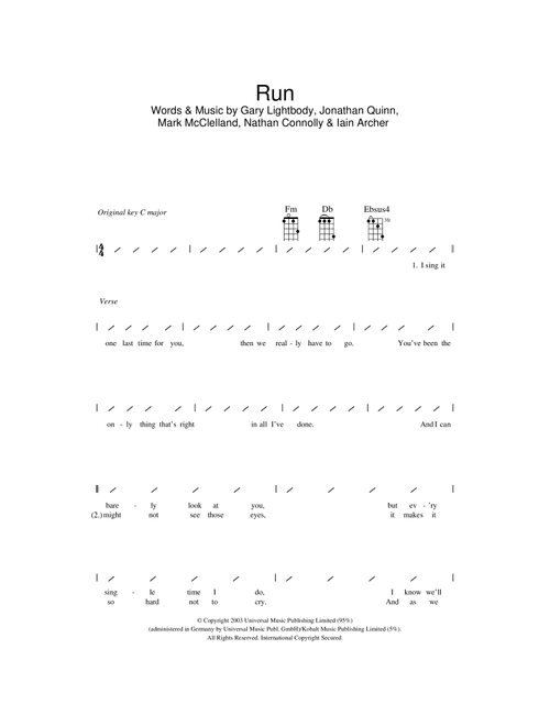 Run - Snow Patrol, Leona Lewis (Ukulele Chords-Lyrics)
