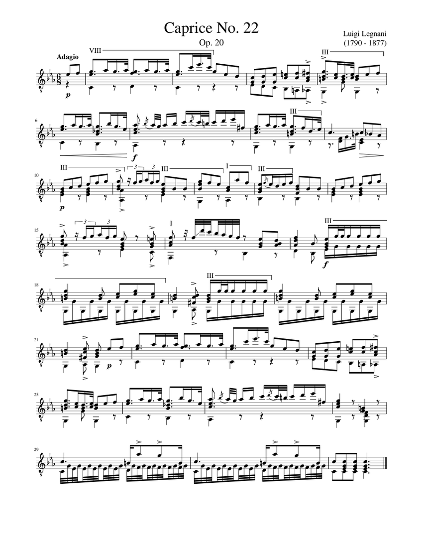 Luigi Legnani - Caprice No. 22 Sheet Music for Guitar (Solo
