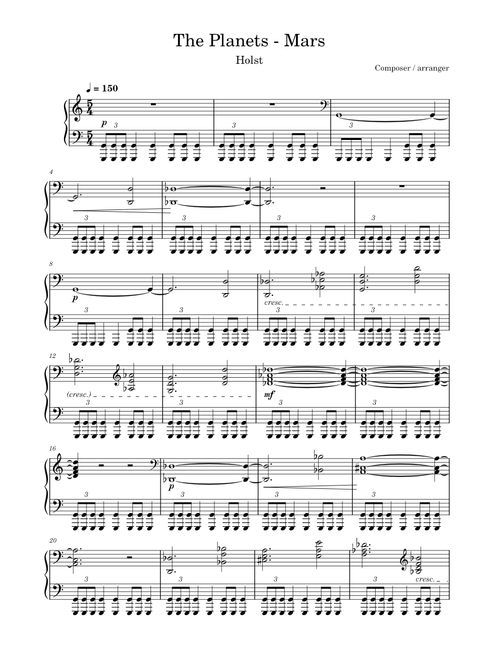 The Planets - Mars - Bringer of War Piano Score