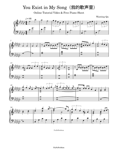You exist in my song – Wanting Qu You Exist in My Song by Wanting Qu - Online Tutorial Video & Piano Sheet