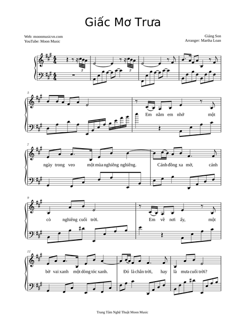Giấc Mơ Trưa piano sheet (Giáng Son) - Arranged by Martha Loan