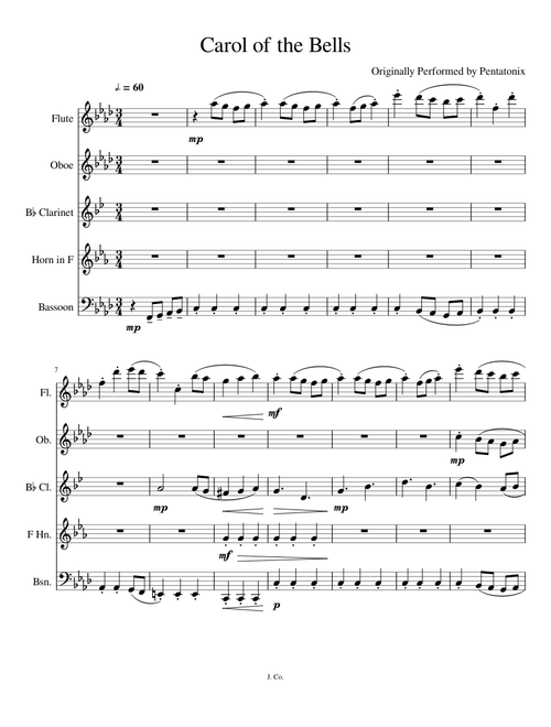 Carol of the Bells for Woodwind Quintet (PTX Version)