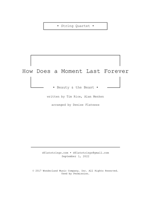 How Does A Moment Last Forever (Arr. Denise Flatness) - Tim Rice, Alan Menken (String Quartet)