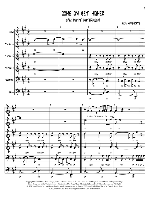 Come On Get Higher (Arr. Brian Haverkate) - Matt Nathanson (Choral, TTBB)