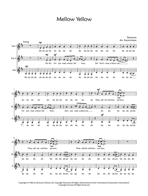 Mellow Yellow (Arr. Karen Ivana) - Donovan (Choral, SSA)