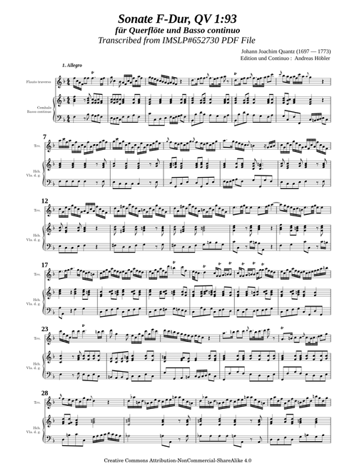 Quantz J. J. Flute Sonata in F-Dur QV 1.93 with adjustments for recorder