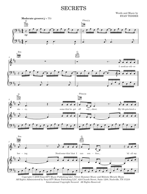 Secrets - OneRepublic (Piano-Vocal-Guitar)