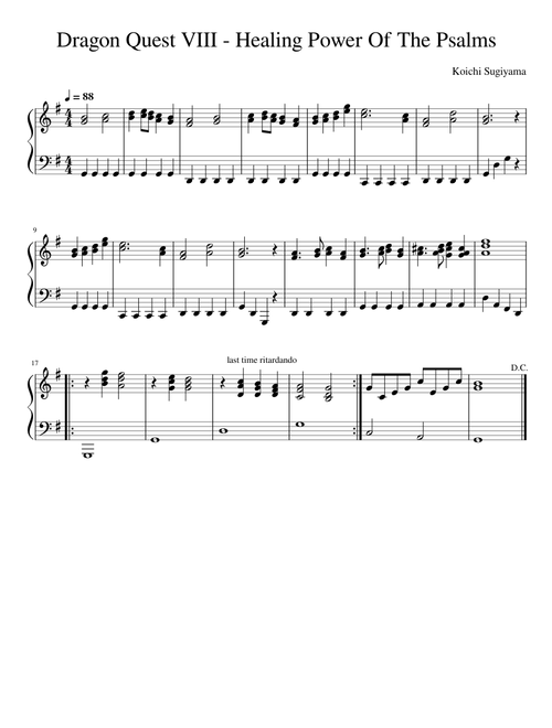 Dragon Quest VIII - Healing Power Of The Psalms (Solo Piano)