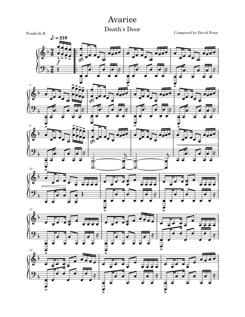 Avarice - Death's Door Sheet Music for Piano (Solo) | MuseScore.com