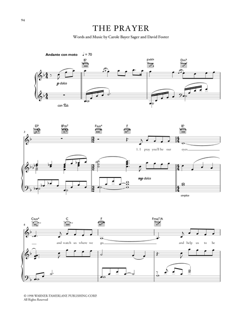 The Prayer (English version) - Celtic Woman, Josh Groban, Celine Dion & Andrea Bocelli (Piano-Vocal-Guitar)