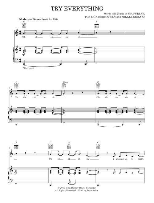 Try Everything - Shakira (Piano-Vocal-Guitar)