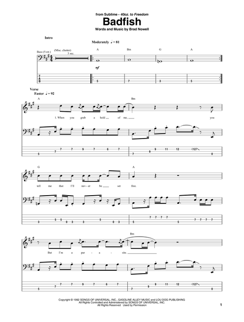 Badfish - Sublime (Bass Tab)