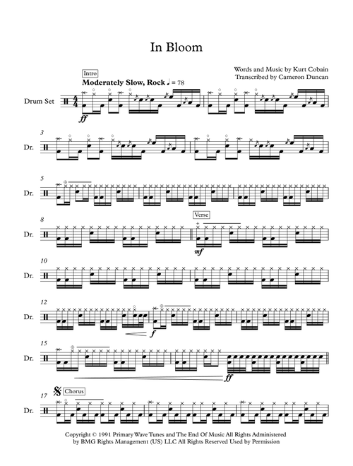 In Bloom (Arr. Cameron Duncan) - Nirvana (Drums)