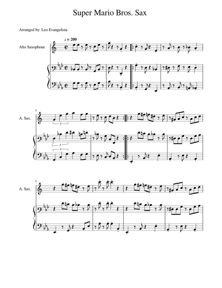 Super Mario Bros Sax Sheet Music for Piano, Saxophone alto (Solo ...