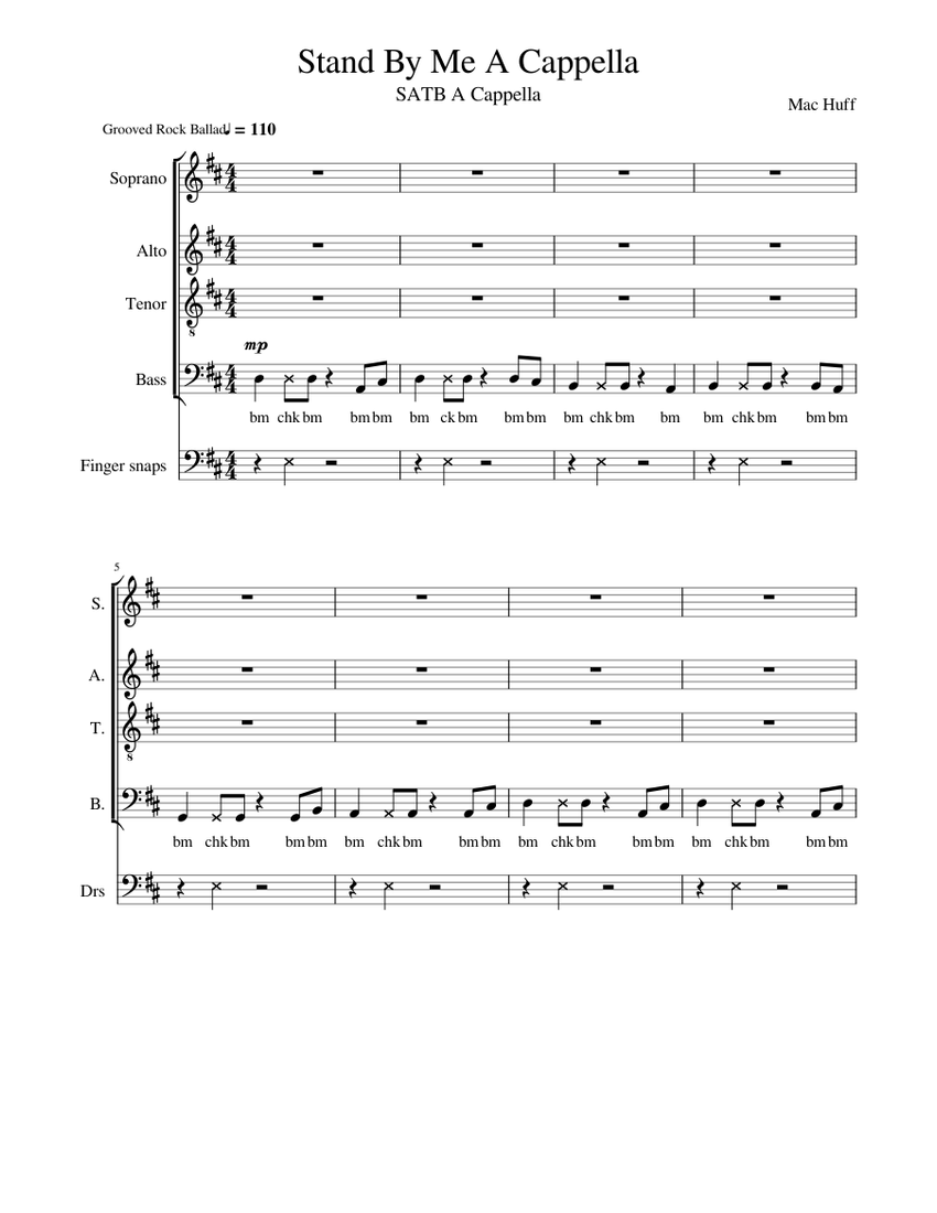 Stand By Me A Cappella Sheet Music for Soprano, Alto, Tenor, Bass voice ...