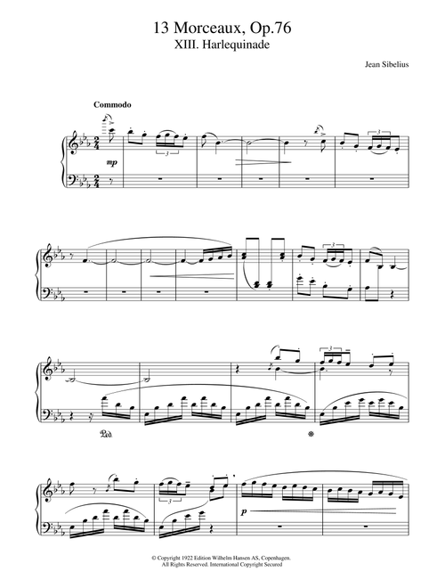 13 Morceaux, Op.76 - XIII. Harlequinade - Jean Sibelius (Piano Solo)