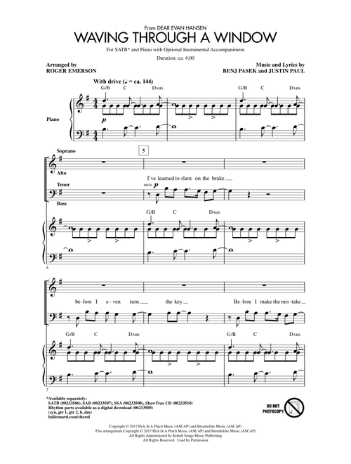Waving Through A Window (arr. Roger Emerson) - Pasek & Paul (Choral, SATB)