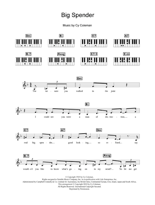 Big Spender (from Sweet Charity) - Shirley Bassey (Piano Chords-Lyrics)