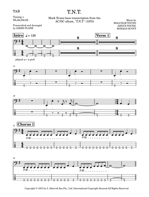 T.n.t. (Arr. Jared Plane) - AC/DC (Bass Tab)