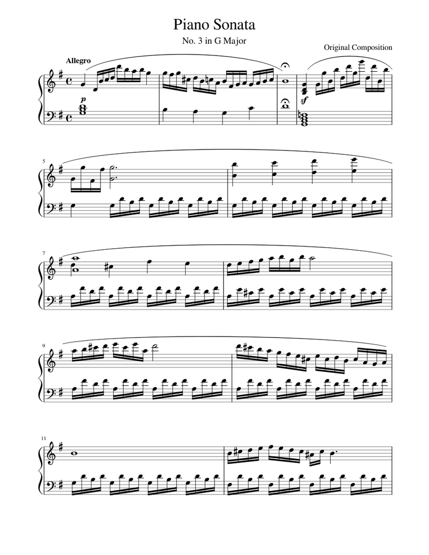 Piano Sonata No. 3 in G Major (Original Composition) Sheet Music for ...