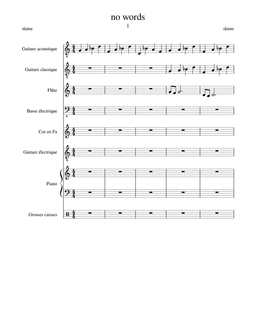 no words Sheet music for Piano, Flute, French horn, Guitar & more