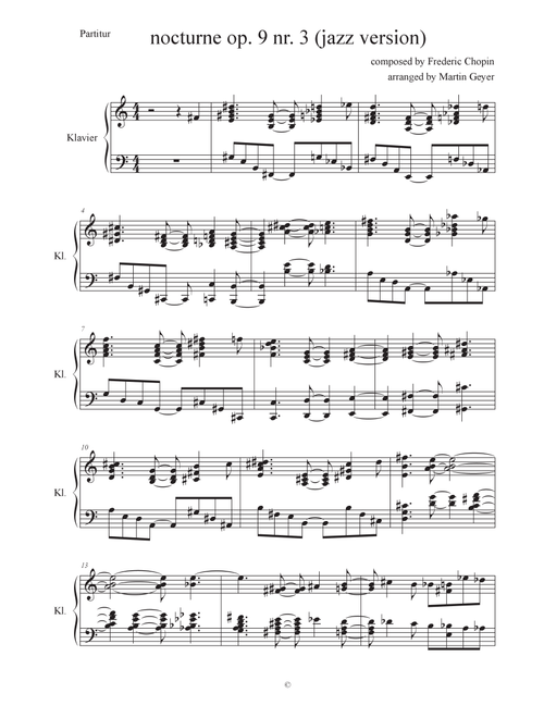 Chopin Nocturne op. 9 no. 3 (jazz piano arrangement) (Arr. Martin Geyer) (Piano Solo)