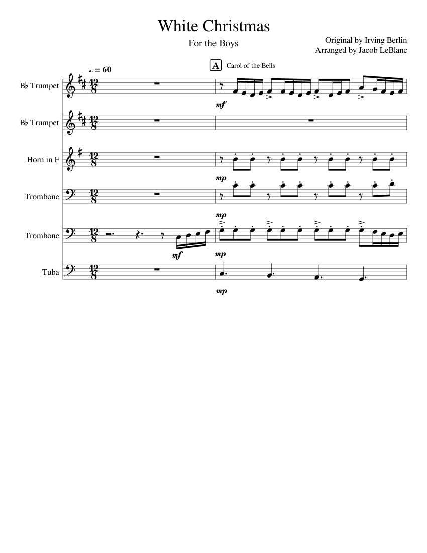 White Christmas for the Sophomore Sextet Sheet music for Trombone, Tuba ...