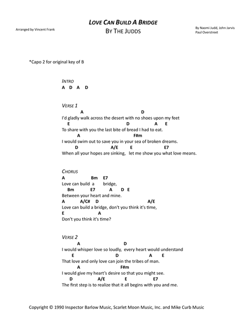 Love Can Build A Bridge (Arr. Vincent Frank) - The Judds (Guitar Chords-Lyrics)