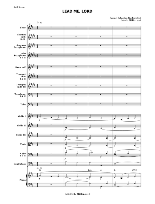 Lead me, Lord - for Beginner Orchestra. (with chords) (Arr. L. Müller) - Samuel Sebastian Wesley (Large Ensemble)
