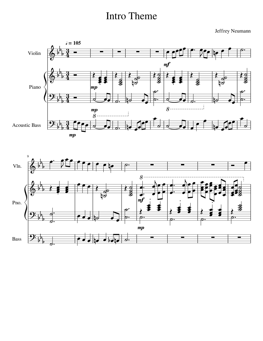 Musical Intro Intro Theme Sheet music for Piano, Violin, Bass guitar (Mixed Trio ...