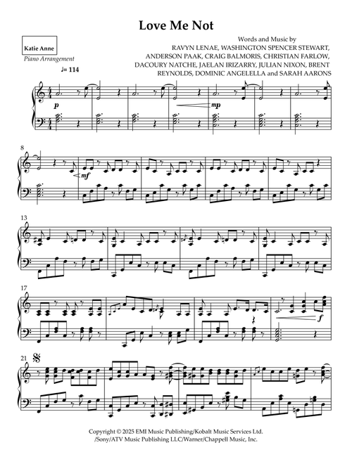 Love Me Not (Arr. Katie Anne) - Ravyn Lenae (Piano Solo)