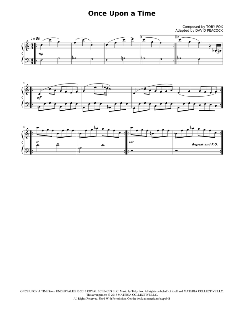 Once Upon a Time (UNDERTALE Complete Piano Sheet Music) Sheet