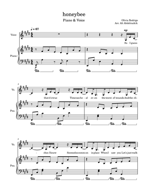 Honeybee (Arr. Ali Abdelrazik) - Olivia Rodrigo (Piano Vocal)