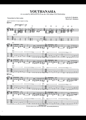 Free Youthanasia by Megadeth sheet music | Download PDF or print