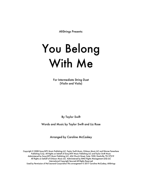 You Belong With Me (Arr. Caroline McCaskey) - Taylor Swift (Instrumental Duet)