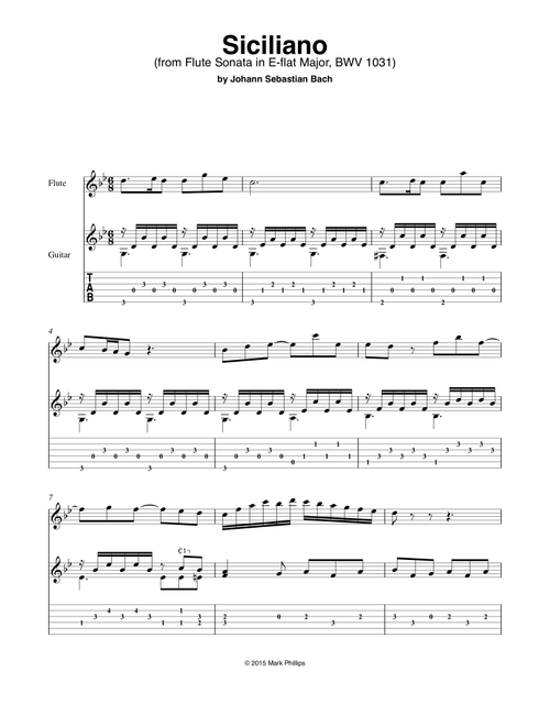 Siciliano, from from Flute Sonata in E-flat Major, BWV 1031 (Arr. Mark Phillips) - Johann Sebastian Bach (Instrumental Duet)