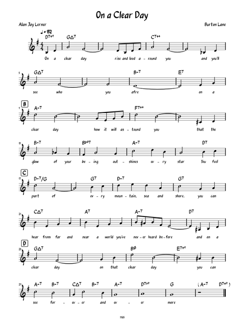 On a Clear Day (Lead sheet with lyrics )