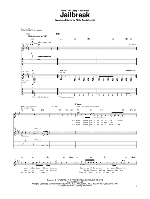 Jailbreak - Thin Lizzy (Guitar Tab)