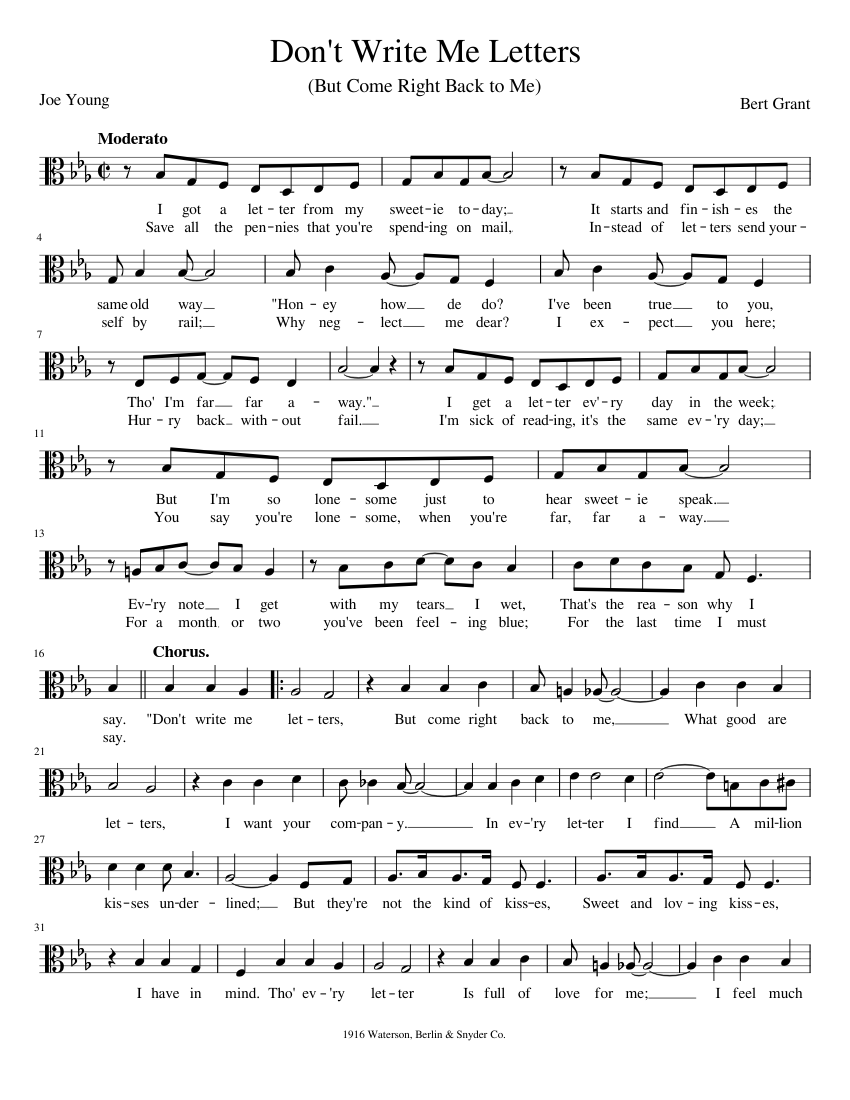 Don't Write Me Letters (But Come Right Back to Me) Sheet music for