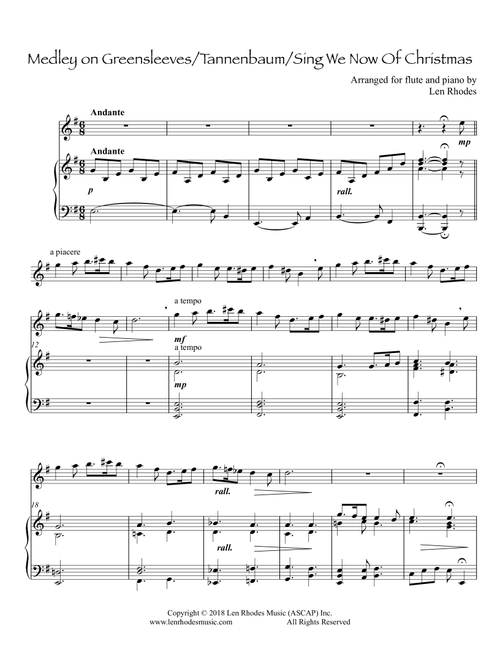 Tannenbaum - Greensleeves - Sing We Now of Christmas; a medley for Flute and Piano (Arr. Len Rhodes) (Flute and Piano)